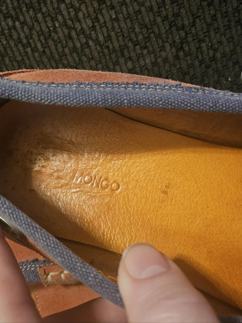 Unisex Suede Slip-On Loafers in Rust with Navy Trim 40- 9.5 Wm, 7 M